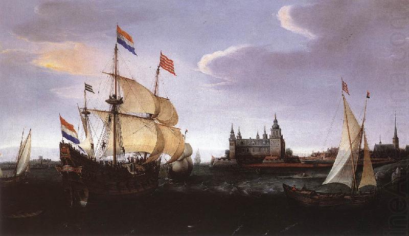 VROOM, Hendrick Cornelisz. Arrival of a Dutch Three-master at Schloss Kronberg srt china oil painting image